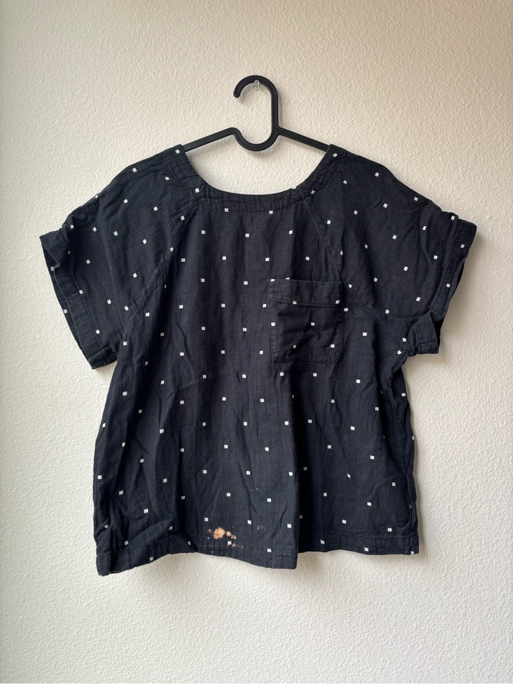 Madewell Black Short-Sleeve Boxy Top with White Dot Print